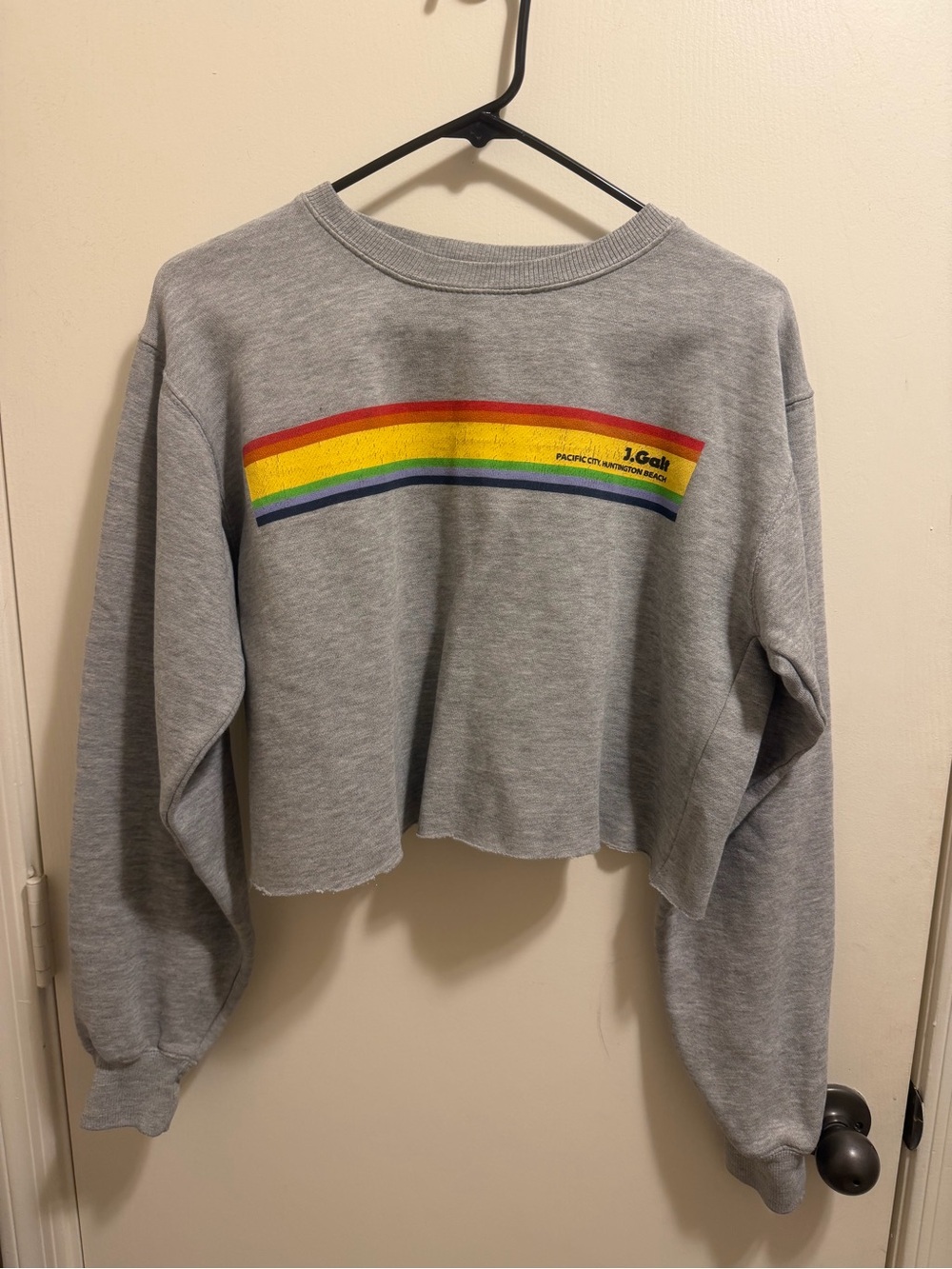 John Galt Women's Gray Cropped Sweatshirt with Rainbow Stripe